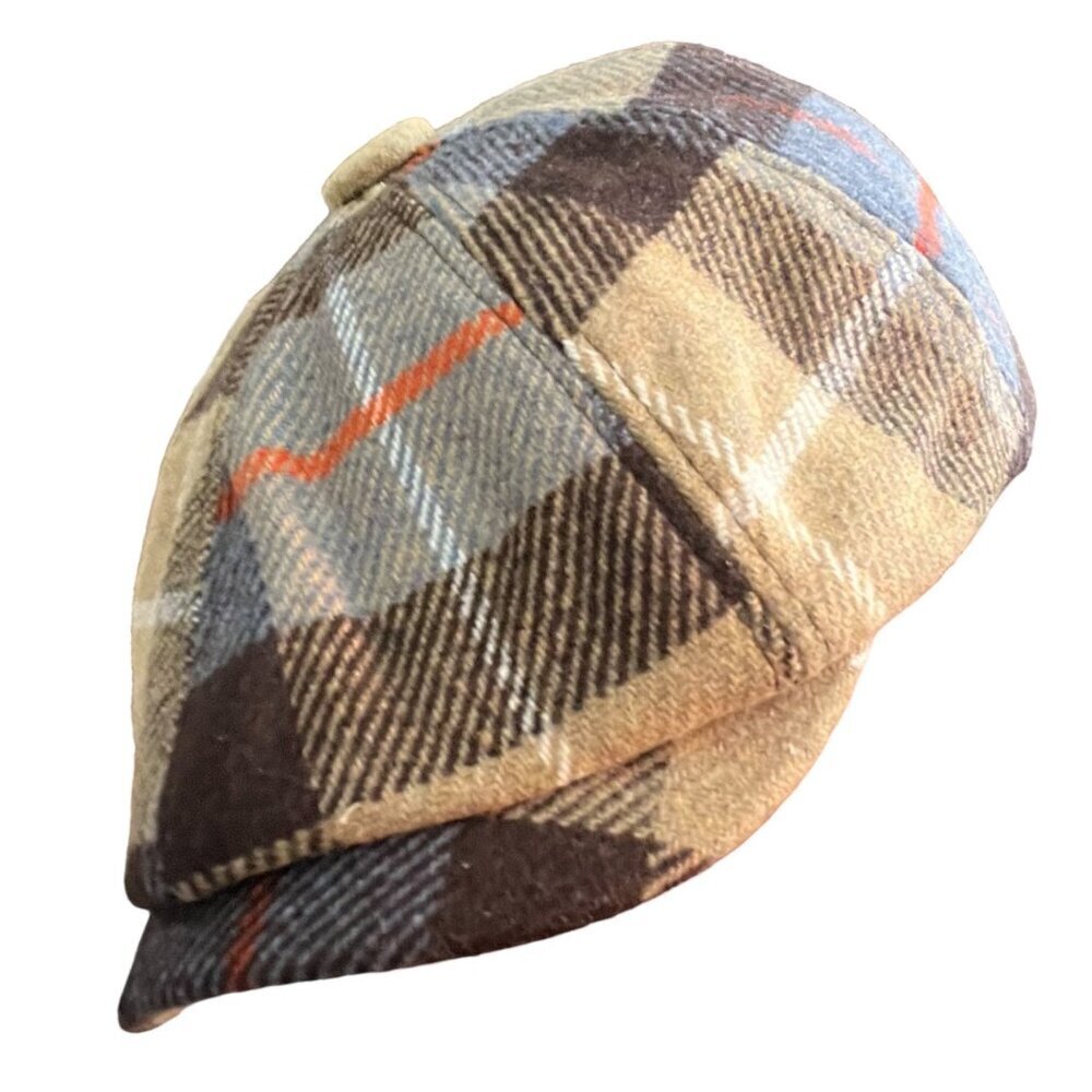 Wool Retro Plaid Button Top Brimmed Cap S/M